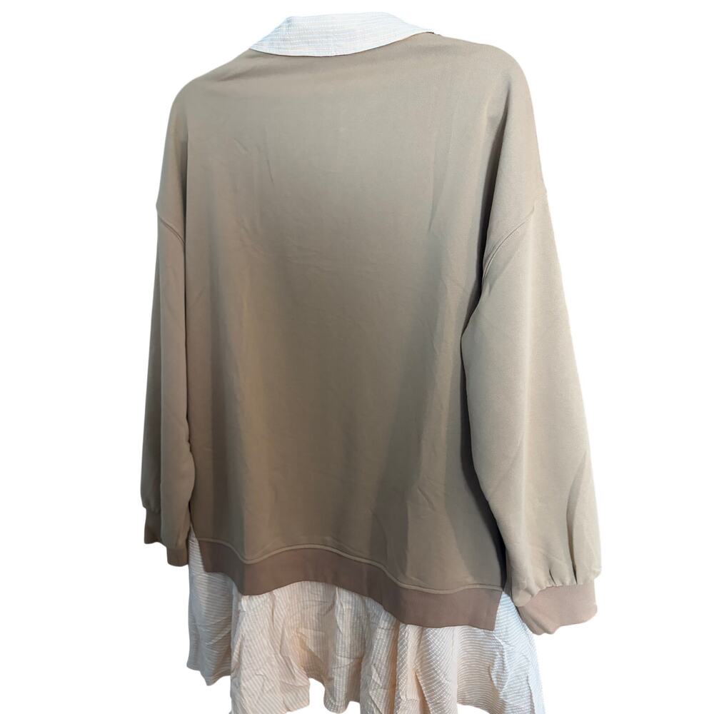 NWT Layered Collared Sweatshirt Dress XXL Stripe Hem Oversize Tunic Lagenlook - Picture 2 of 6